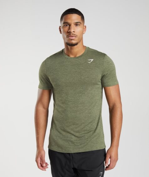 Men's Gymshark Arrival Marl T-Shirts Olive | NZ 6MTHKY